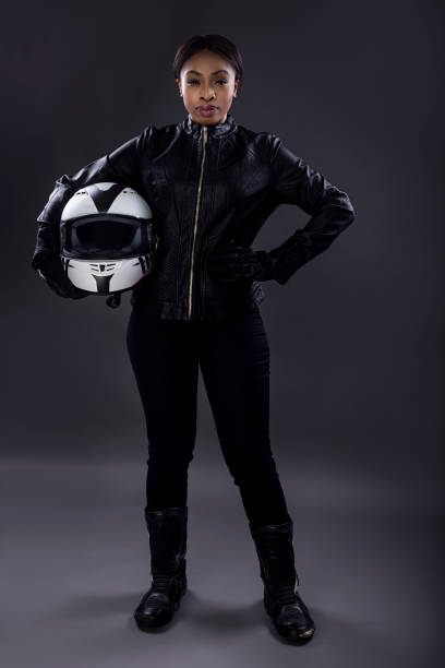 istock Black Female Biker Wearing Leather 974643258