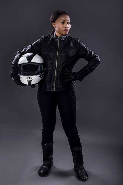 istock Black Female Biker Wearing Leather 974643276