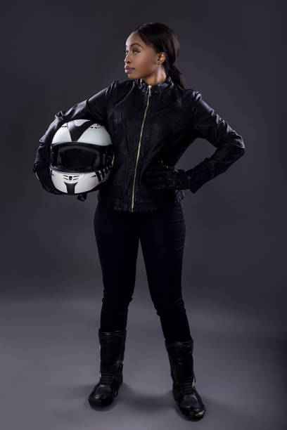 istock Black Female Biker Wearing Leather 974643302