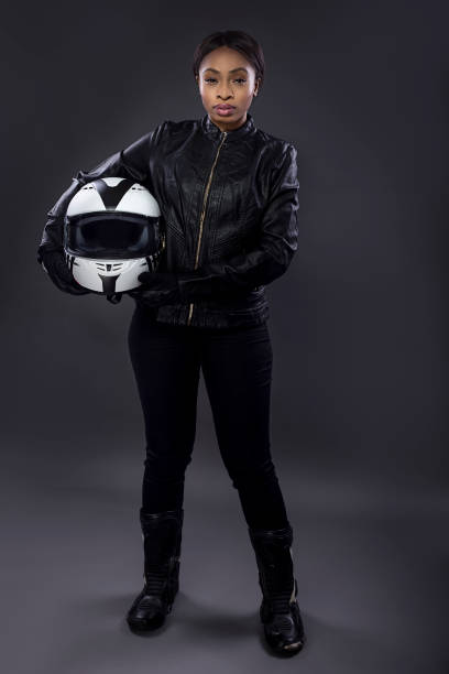 istock Black Female Biker Wearing Leather 974643338
