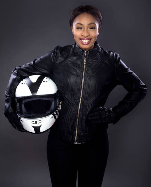 istock Black Female Biker Wearing Leather 974643344