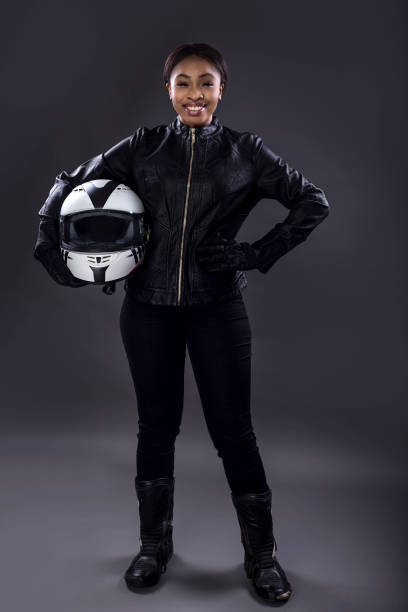 istock Black Female Biker Wearing Leather 974643352