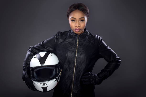 istock Black Female Biker Wearing Leather 974643374