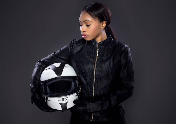 istock Black Female Biker Wearing Leather 974643398