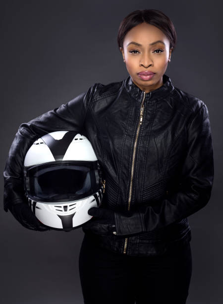 istock Black Female Biker Wearing Leather 974643418