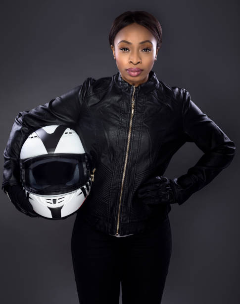 istock Black Female Biker Wearing Leather 974643444