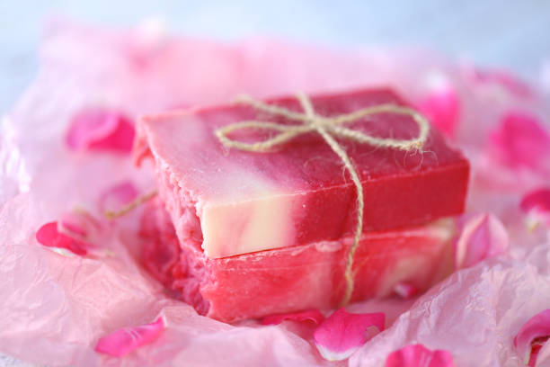 handmade rose soap . Soap with rose extract close-up.cosmetics with rose extract.