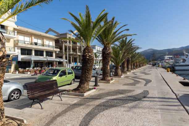 Panorama of Embankment of town of Argostoli, Kefalonia, Ionian islands, Greece Argostoli, Kefalonia, Greece - May 26, 2015: Panorama of Embankment of town of Argostoli, Kefalonia, Ionian islands, Greece lixouri stock pictures, royalty-free photos & images