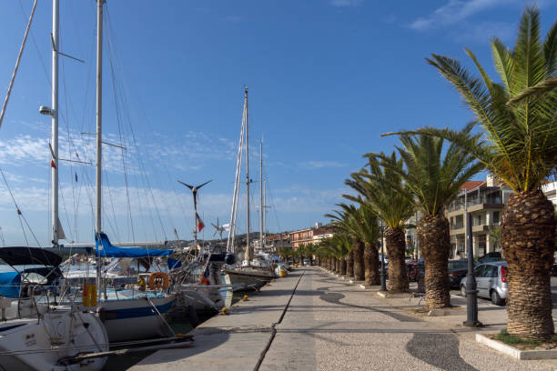 Panorama of Embankment of town of Argostoli, Kefalonia, Ionian islands, Greece Argostoli, Kefalonia, Greece - May 26, 2015: Panorama of Embankment of town of Argostoli, Kefalonia, Ionian islands, Greece lixouri stock pictures, royalty-free photos & images