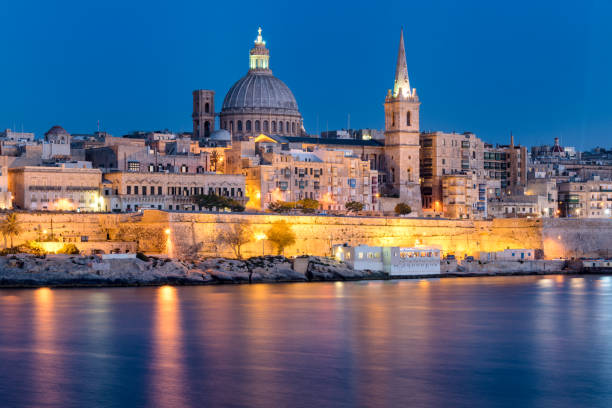 istock Valletta Skyline illuminated at dusk, Malta, Europe 974647360
