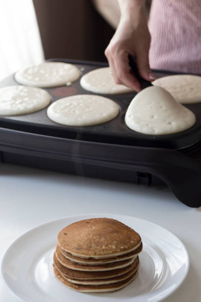 Steps of making cooking pancake.The cooking process in the kitchen.