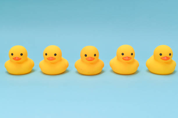 istock Discipline concept, rubber ducky are lining up facing same direction 974650226