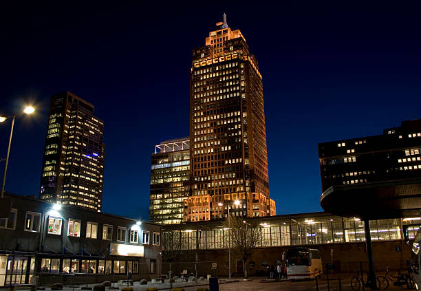 Office buildings by Night in Amsterdam stock photo