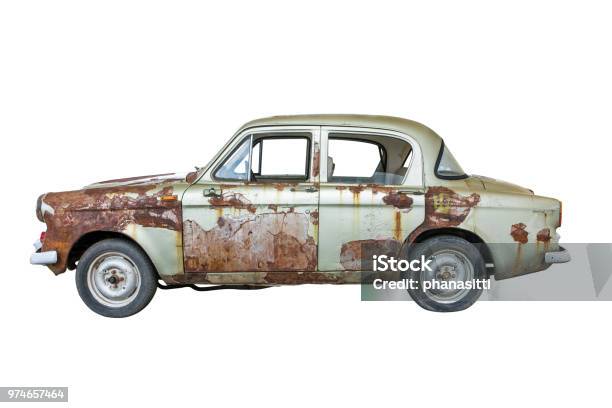 Old Rusty Classic Car Isolated On White Backgroundold Rusty Ancient Car Isolated Stock Photo - Download Image Now