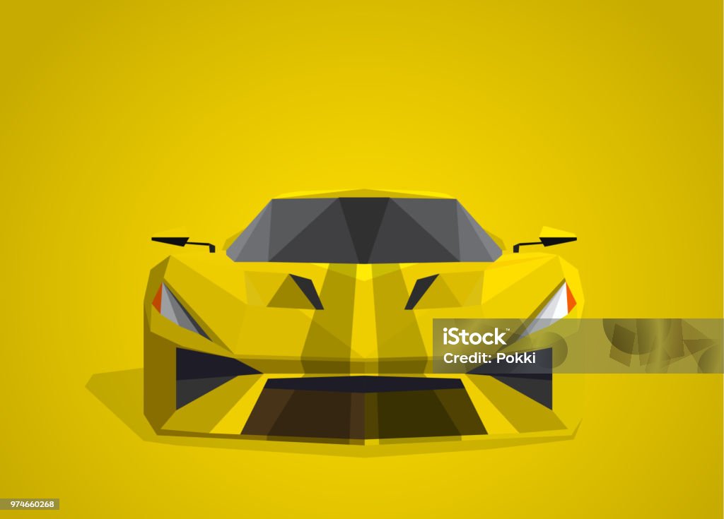 Yellow sport car on yellow background - polygonal style. Racecar stock vector