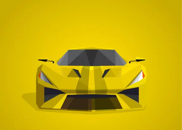 Vector illustration of Yellow sport car on yellow background - polygonal style.