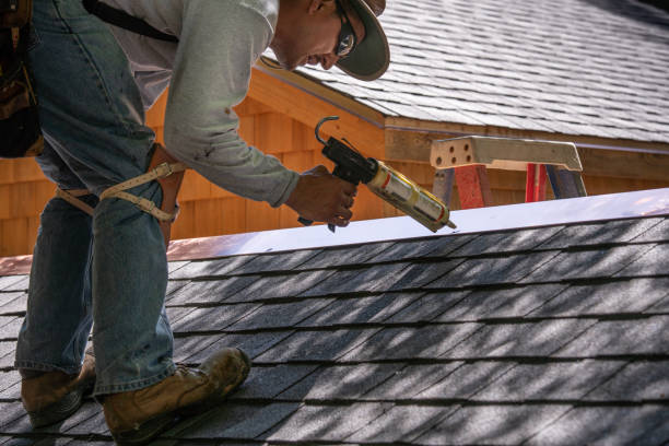 istock Repairing roof with caulk gun 974663596