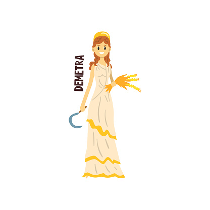Demetra Olympian Greek Goddess, ancient Greece mythology character vector Illustration isolated on a white background.