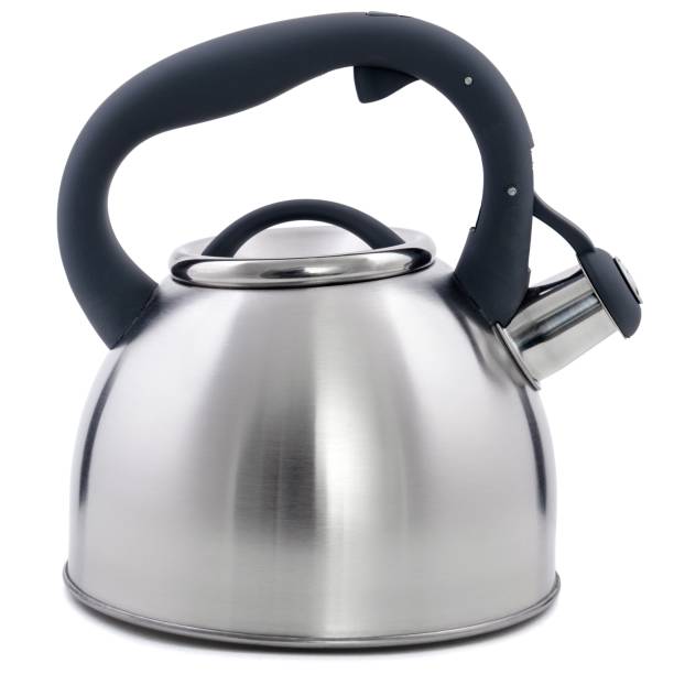 istock A new metal kettle with a whistle on a white background 974667480