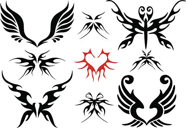 Vector illustration of tattoo design set