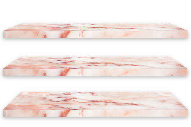 istock Three empty top of granite marble table on white background / For product display / clipping path 974679244