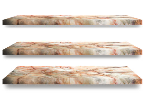 istock Three empty top of granite marble table on white background / For product display / clipping path 974680066
