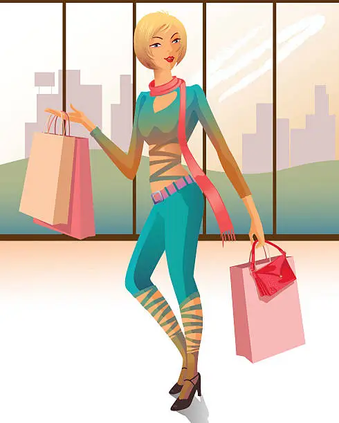 Vector illustration of Shopping_Lady