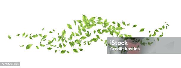 Green Flying Leaves Stock Illustration - Download Image Now - Leaf, Green Color, Environmental Conservation