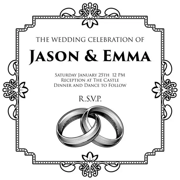 Vector illustration of Wedding Rings Bands Wedding Invitation Template