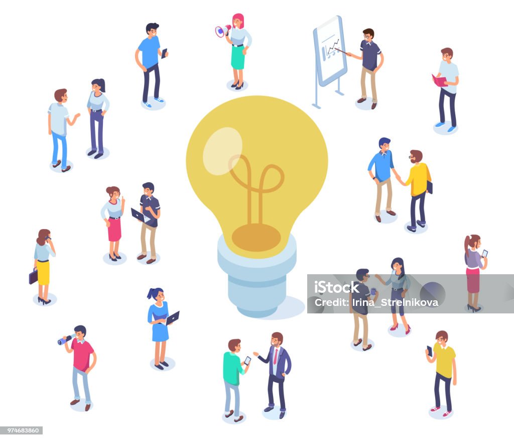 idea Idea concept image with characters. Can use for web banners, infographics, hero images. Flat isometric vector illustration isolated on white background. Isometric Projection stock vector