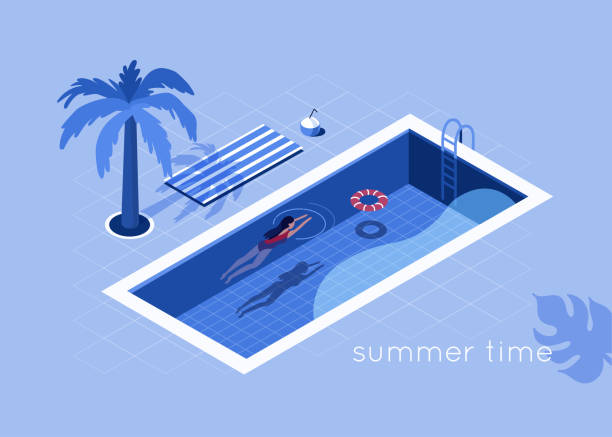 summer time Summer time concept. Flat isometric vector illustration isolated on white background. hotel illustrations stock illustrations