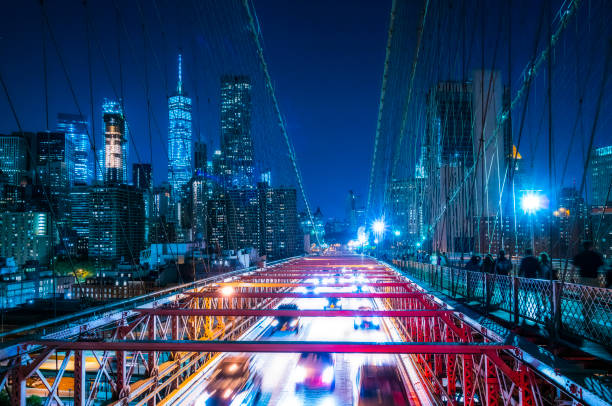 brooklyn bridge,new york,08-26-17: beautiful brooklyn bridge at night.