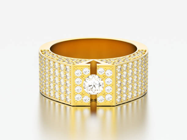 istock 3D illustration yellow gold diamond signet ring 974694284
