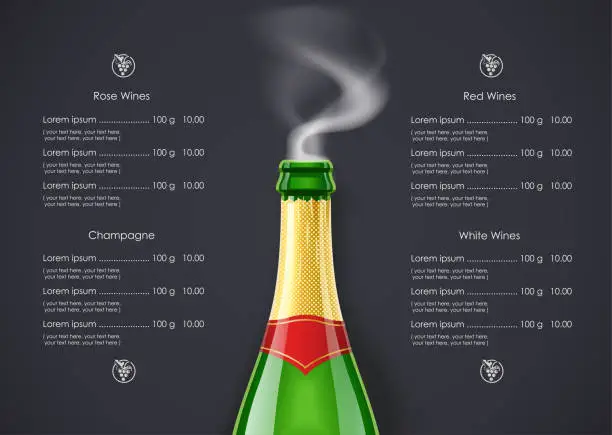 Vector illustration of Champagne Wine bottle with smoke concept design for Wines list