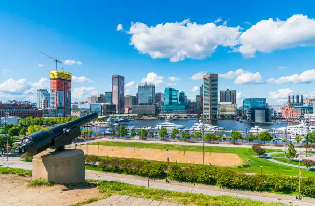 Photo of baltimore,maryland,usa. 09-07-17 :  Baltimore skyline on sunny day.