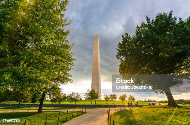 Photo libre de droit de Washington Dc Washington Monument Coucher De Soleil banque d'images et plus d'images libres de droit de Washington DC