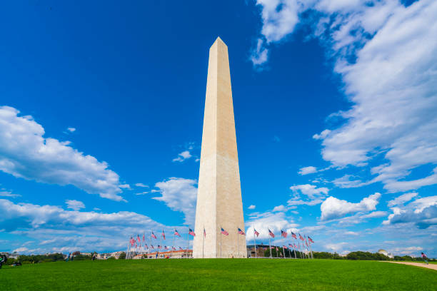 washington dc,Washington monument on sunny day with blue sky background. stock photo