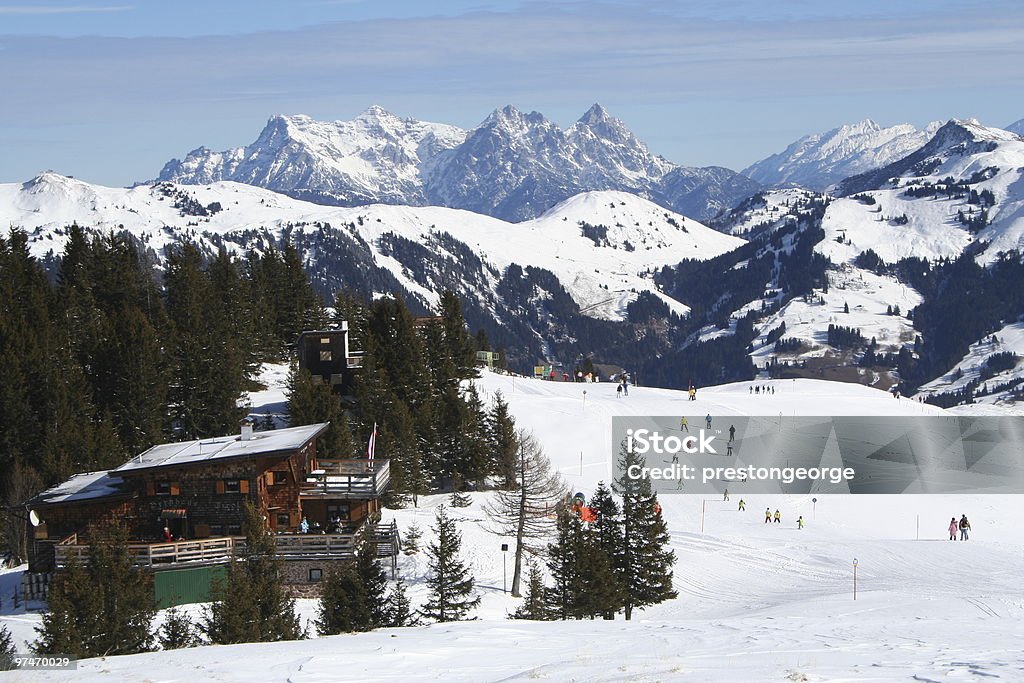 Alpine Ski Slope and Restaurant.  Activity Stock Photo