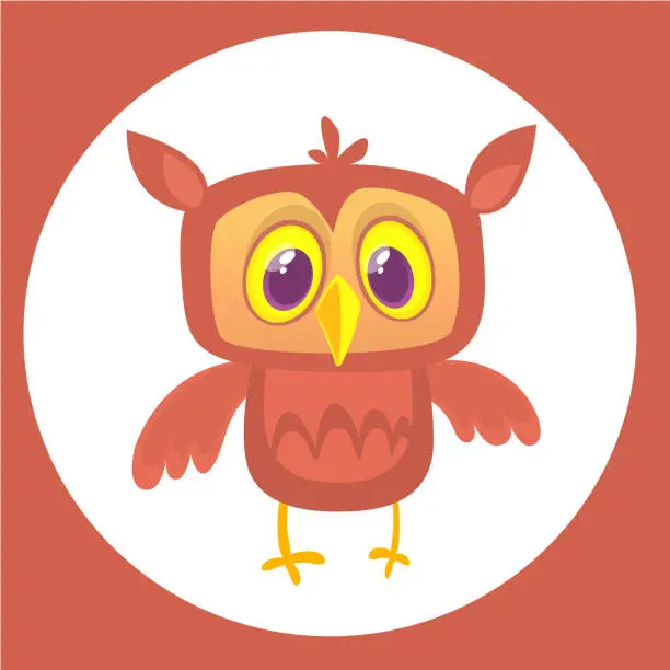 Vector illustration of Funny cartoon owl with big eyes. Vector illustration. Design for print, children book illustration or party decoration