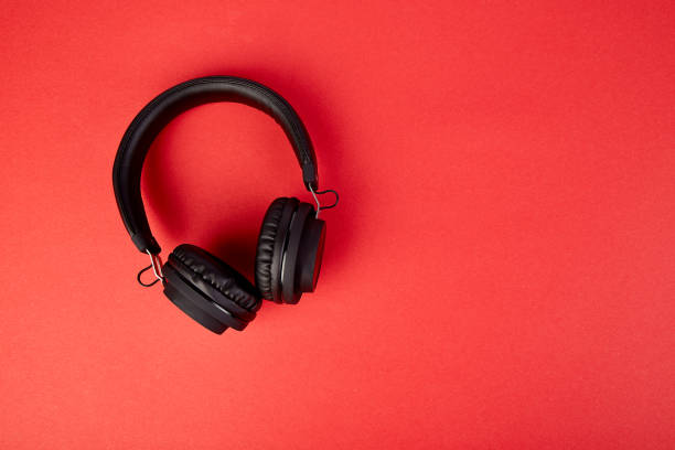 istock Black Headphones. Flatl lay 974705452