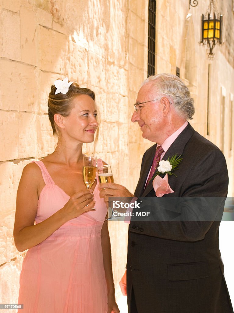 Bride and Groom Toasting Each Other  25-29 Years Stock Photo