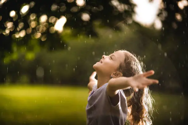 Photo of Beauty girl enjoying on the rain in nature