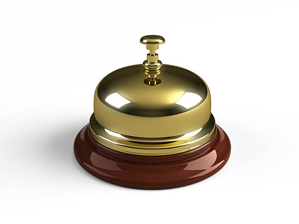 istock Closeup of shiny brass reception bell 97471587