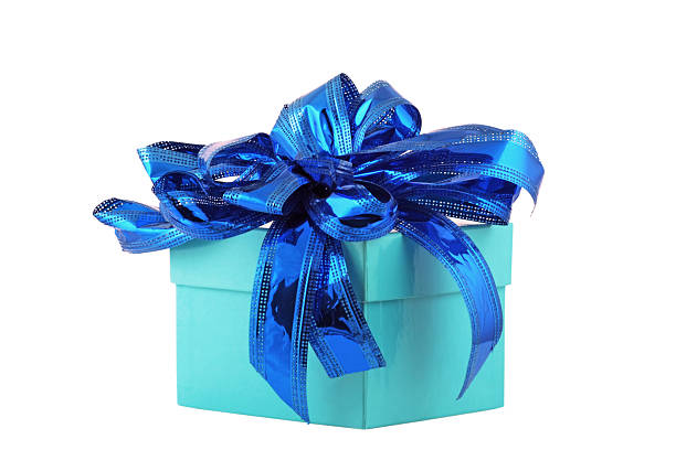 istock Turquoise Gift Box with Blue Ribbon Bow 97472228