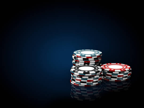 istock Casino chips stacks. 3d Illustration on black and blue background 974725570