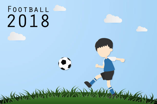istock football paper art illustration , soccer digital craft background , vector 974725616