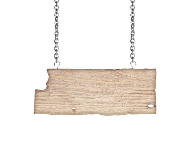 istock Wooden sign hanging on a chain isolated on white 974725726