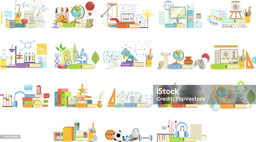 Different Sciences Related Objects Composition Stock Illustration ...