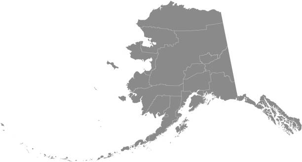 illustrations, cliparts, dessins animés et icônes de fond de contour gris de vecteur de comté carte de l’alaska. carte du comté de alaska état des états-unis d’amérique avec les frontières des comtés - alaska état américain