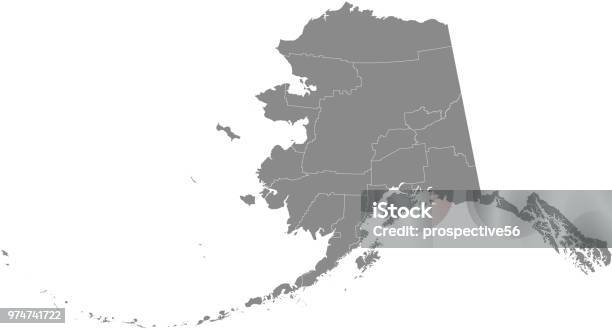Alaska County Map Vector Outline Gray Background County Map Of Alaska State Of United States Of America With Counties Borders Stock Illustration - Download Image Now